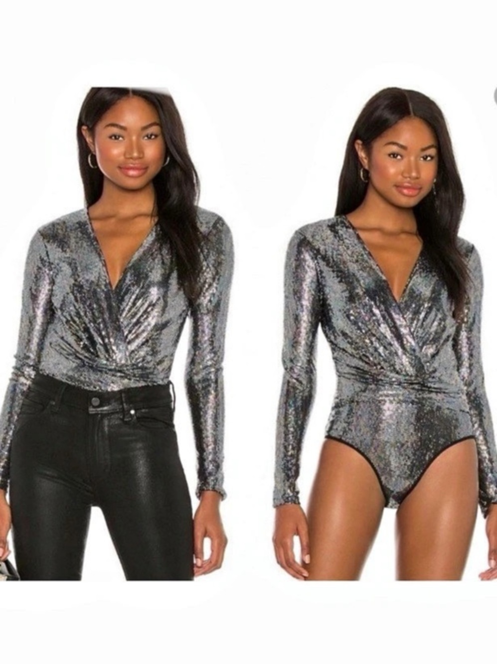 ASTR the label Sequin Bodysuit in Black & Silver
